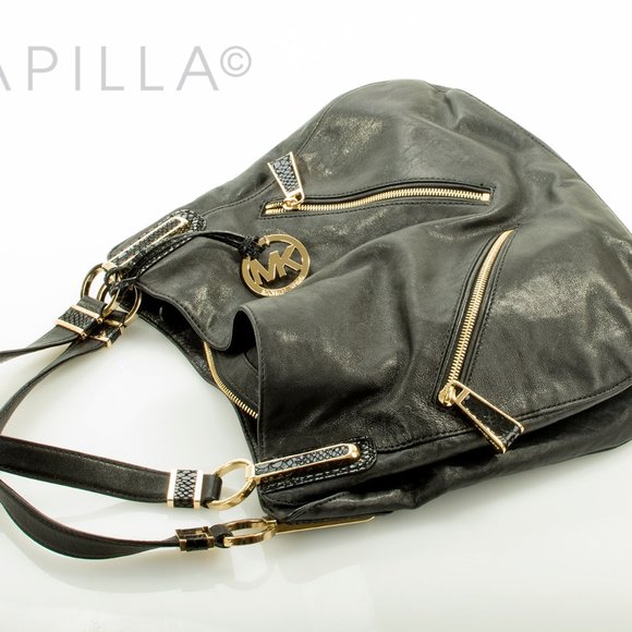 MICHAEL KORS LARGE BLACK SMOOTH LEATHER ZIPPER SATCHEL - Picture 11 of 12